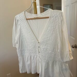 White Lace Button-Up Top